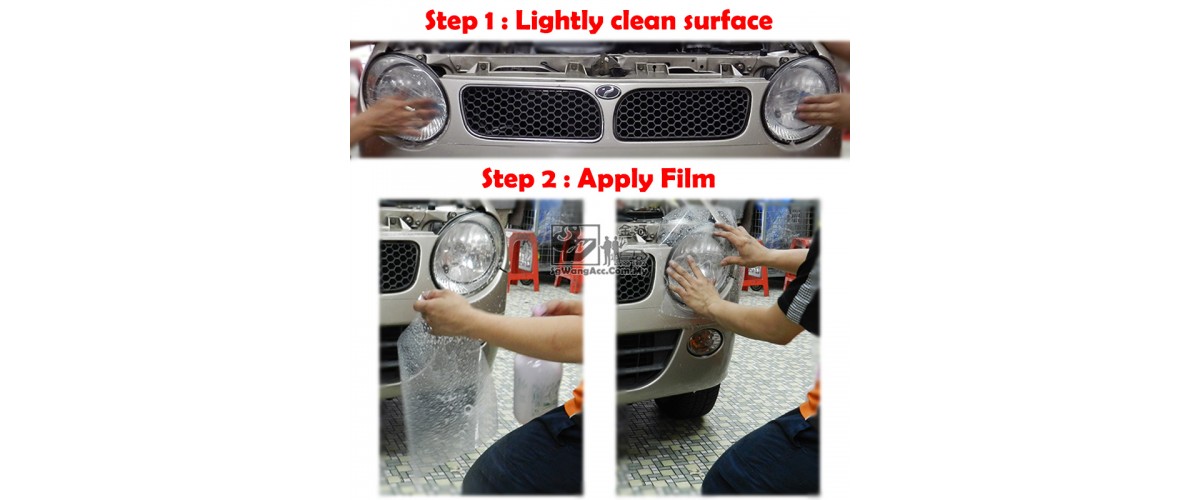 1. Lightly clean surface by shampoo & sand paper 2. Apply the film
